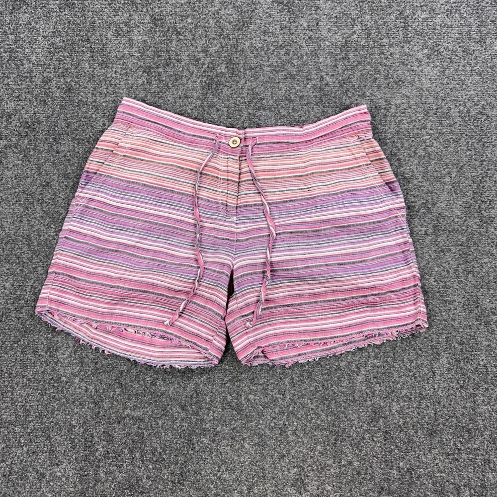 Tommy Bahama Shorts Womens XS Pink Stripe Linen Fringe Hem Drawstring Summer